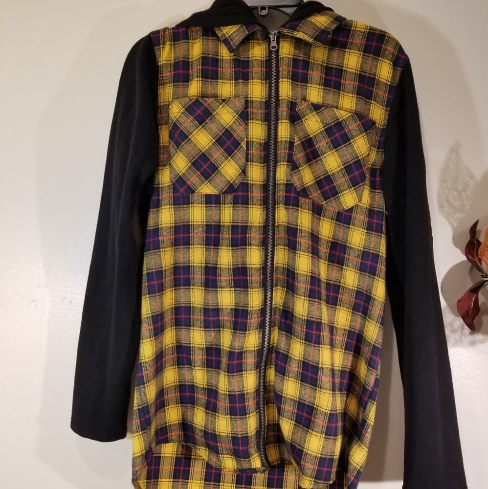 CARBON Yellow plaid hoodie size small